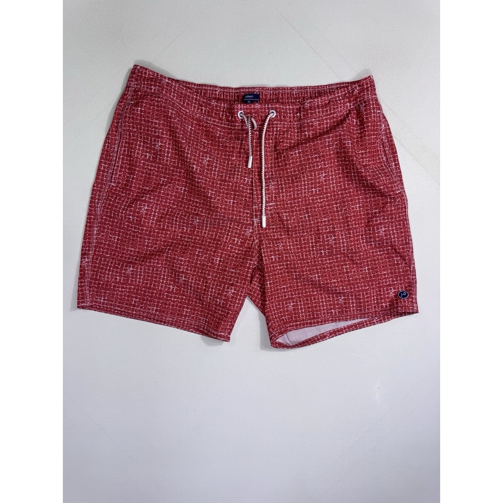Johnnie-O Red Eden Geometric Swim Shorts Mens XL Mesh Lined Beach Resort Trunks